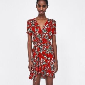 Zara Tulip Print Short Sleeve Wrap Dress Size S